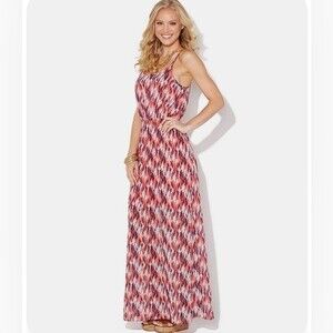 Pink and blue abstract print chiffon maxi dress size small